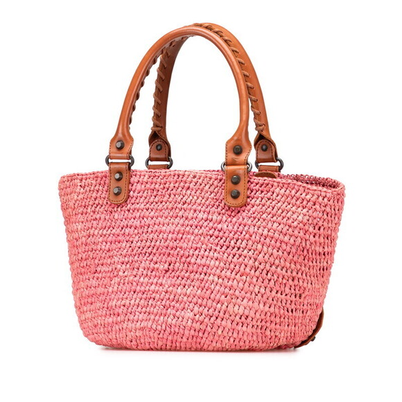 Balenciaga handbag basket bag pink brown raffia leather - Picture 2 of 9